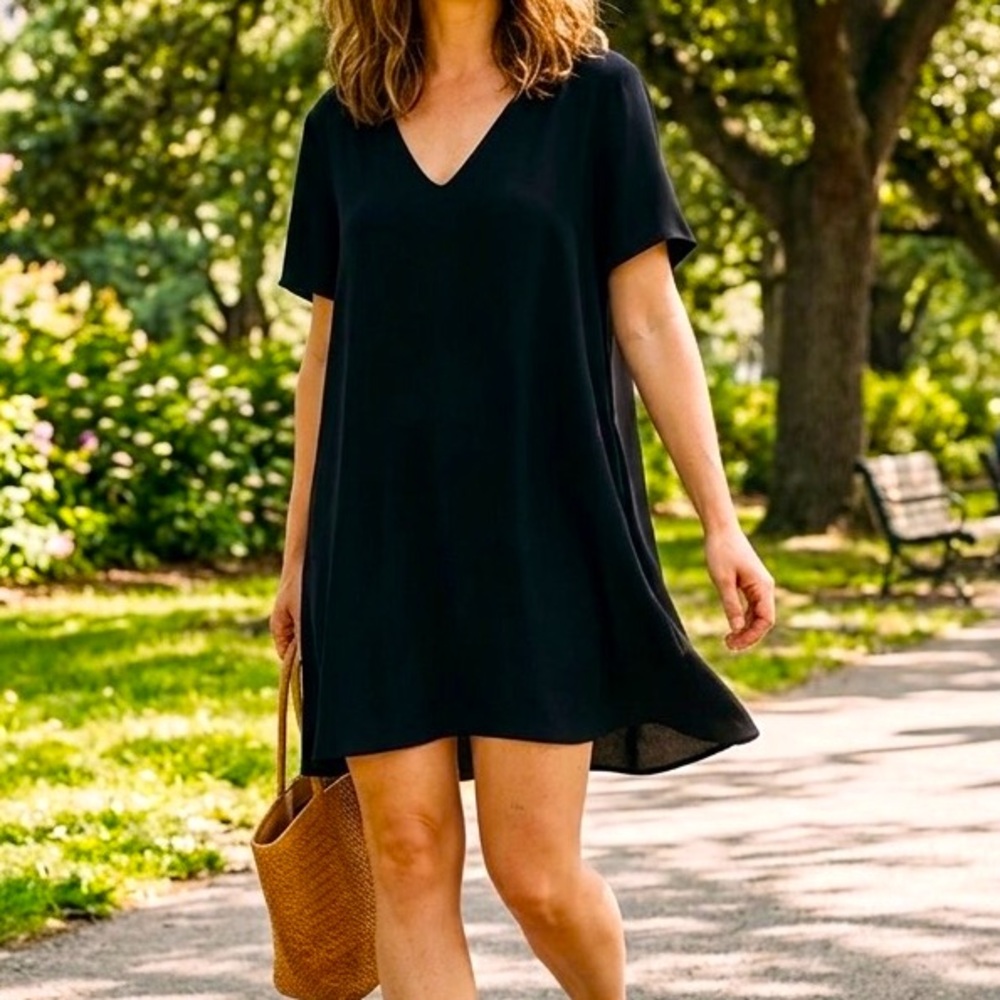 Aritzia Babaton Aaron V-neck Flowy Shift Mini Dress Black Size XS